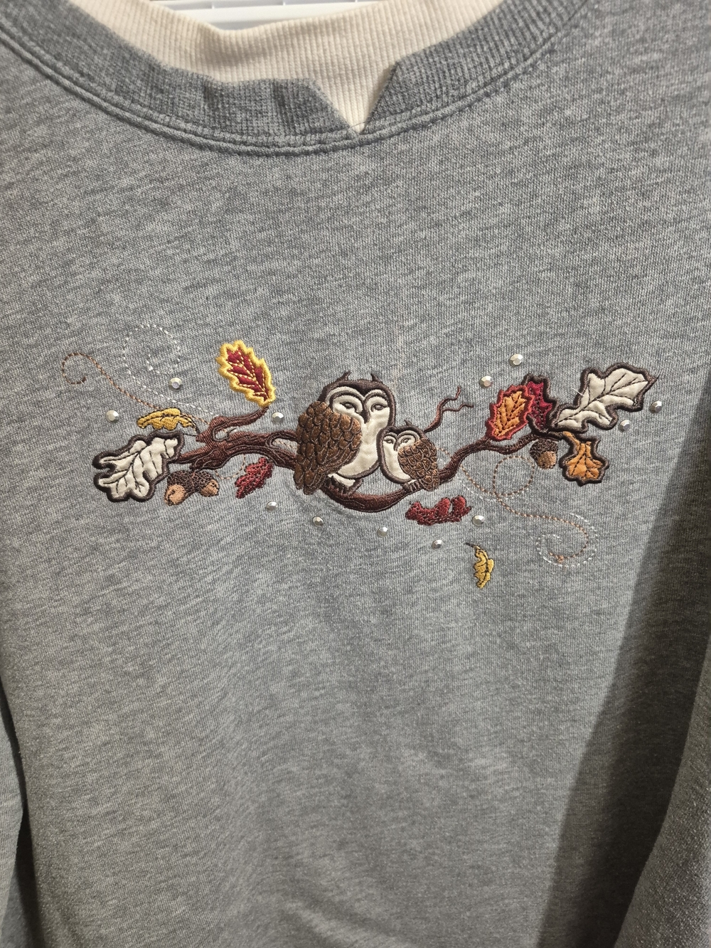 Vintage Tradition Embroidered Owl Sweatshirt Gray Fleece Women's XL 18 24" PTP - Picture 3 of 9